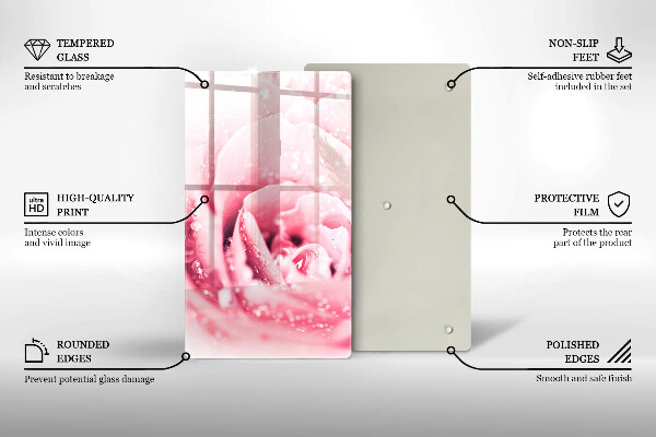 Glasskärbräda Daggdroppar och rosblomma
