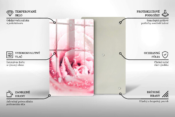 Glasskärbräda Daggdroppar och rosblomma
