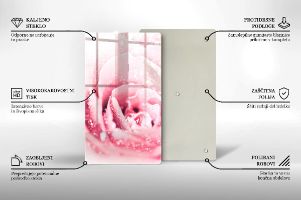 Glasskärbräda Daggdroppar och rosblomma