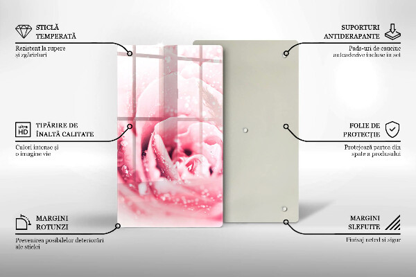 Glasskärbräda Daggdroppar och rosblomma