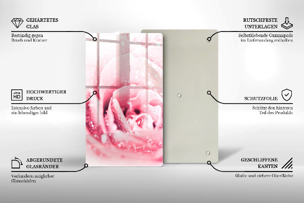 Glasskärbräda Daggdroppar och rosblomma