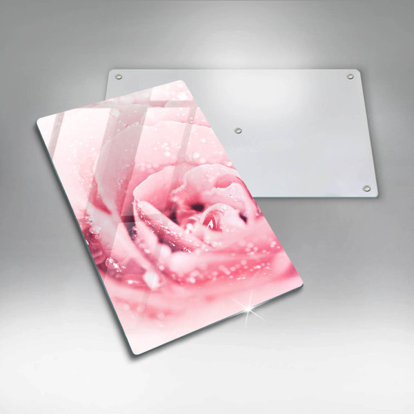 Glasskärbräda Daggdroppar och rosblomma