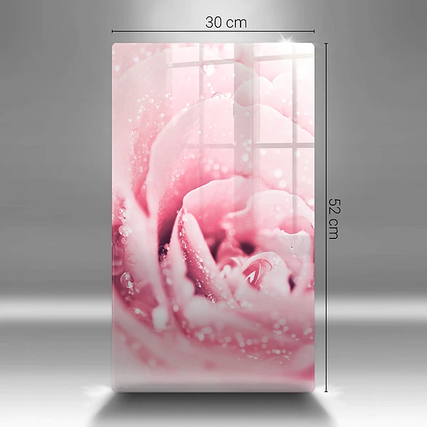 Glasskärbräda med motiv av daggdroppar och rosblomma