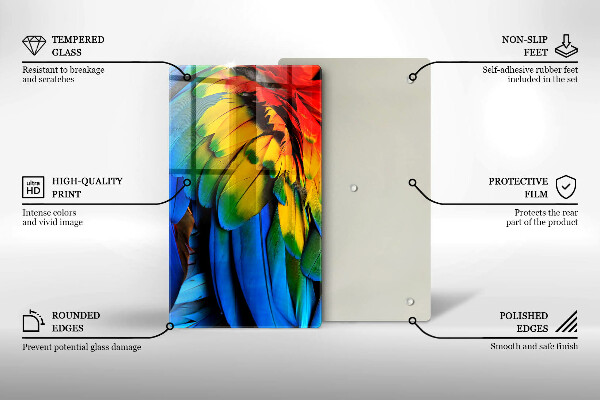 Glasskärbräda Färgglada papegojfjädrar