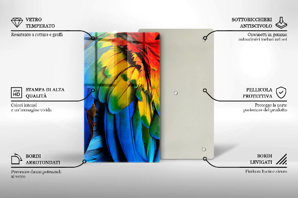 Glasskärbräda Färgglada papegojfjädrar