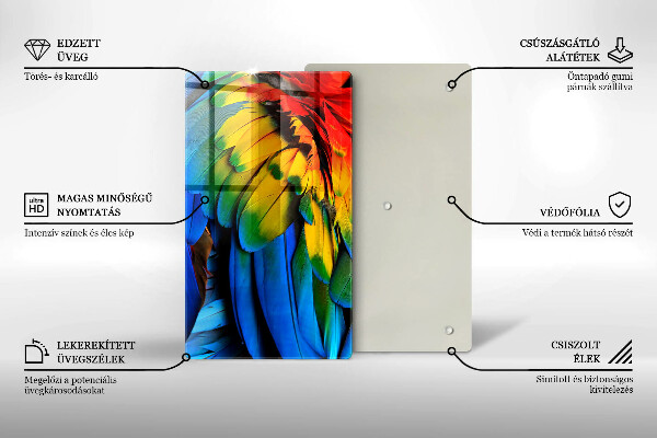 Glasskärbräda Färgglada papegojfjädrar