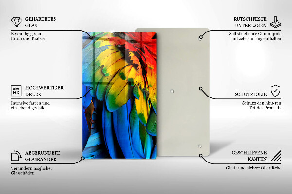 Glasskärbräda Färgglada papegojfjädrar