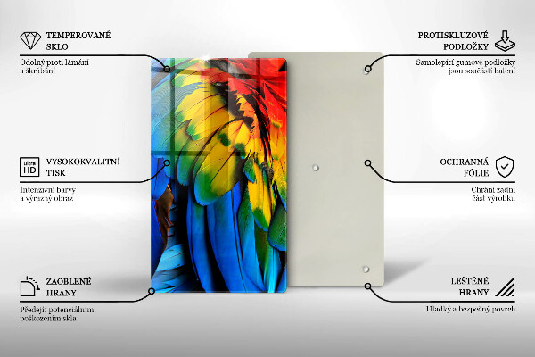 Glasskärbräda Färgglada papegojfjädrar