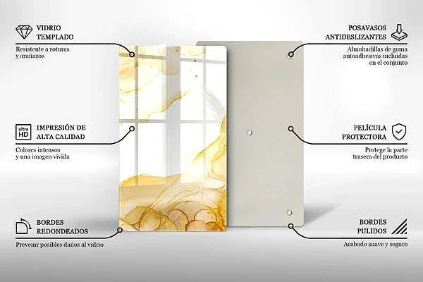 Glasskärbräda med gyllene abstraktion