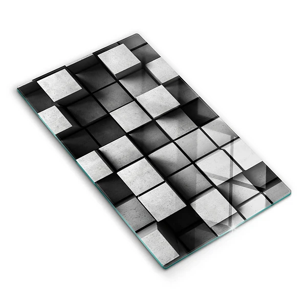 Glasskärbräda med abstrakt 3D-motiv av rutor