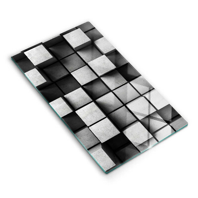 Glasskärbräda med abstrakt 3D-motiv av rutor