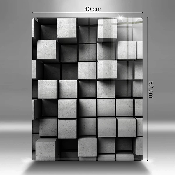 Glasskärbräda med abstrakt 3D-motiv av rutor