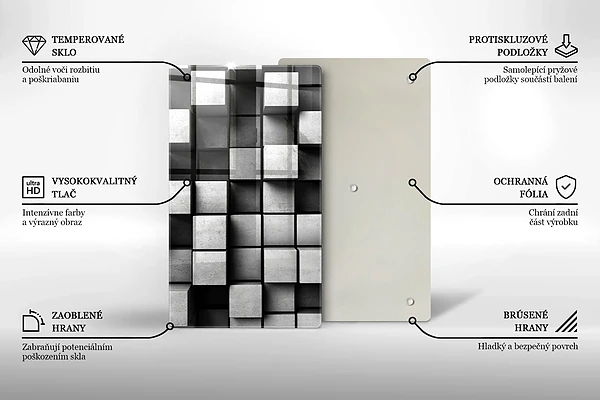 Glasskärbräda med abstrakt 3D-motiv av rutor