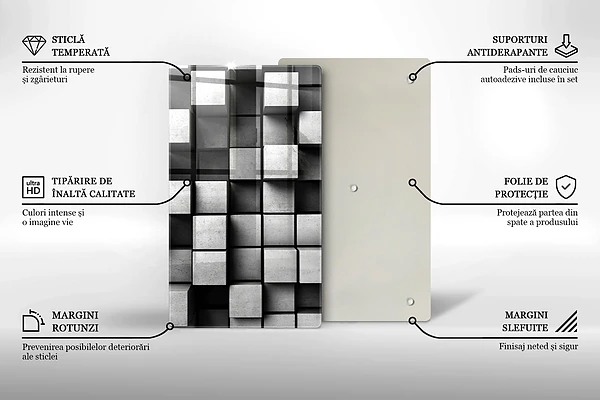 Glasskärbräda med abstrakt 3D-motiv av rutor