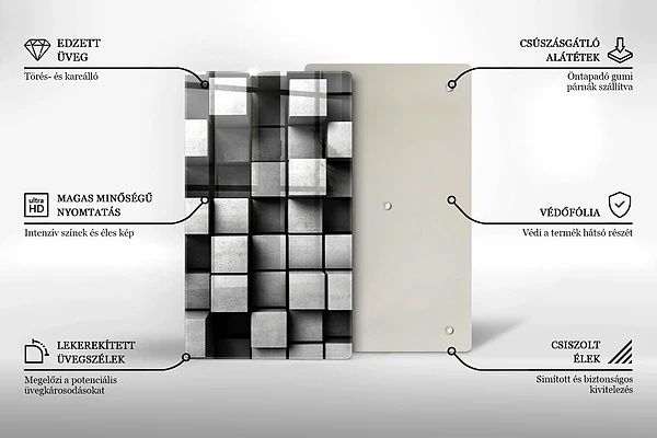 Glasskärbräda med abstrakt 3D-motiv av rutor