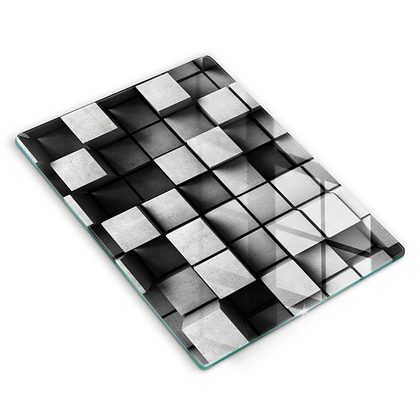 Glasskärbräda med abstrakt 3D-motiv av rutor
