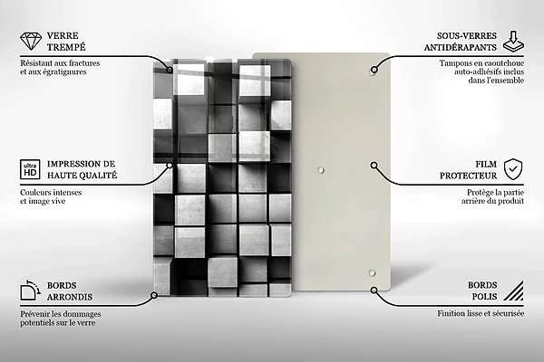 Glasskärbräda med abstrakt 3D-motiv av rutor