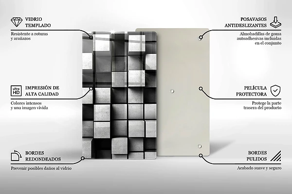 Glasskärbräda med abstrakt 3D-motiv av rutor