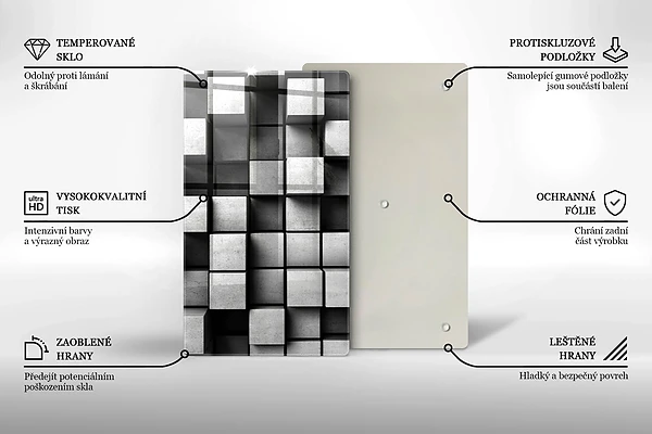 Glasskärbräda med abstrakt 3D-motiv av rutor