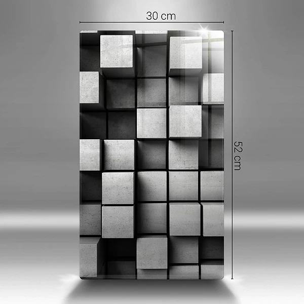 Glasskärbräda med abstrakt 3D-motiv av rutor