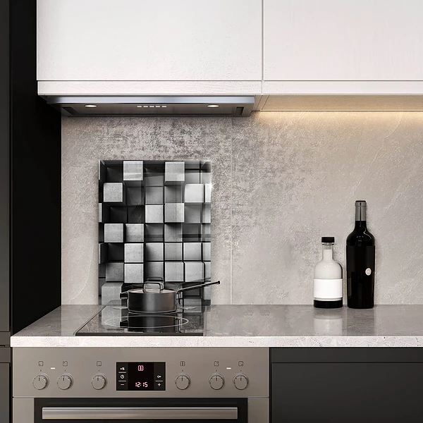 Glasskärbräda med abstrakt 3D-motiv av rutor