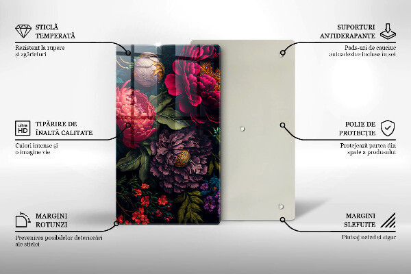 Glasskärbräda med motiv av vackra blommor