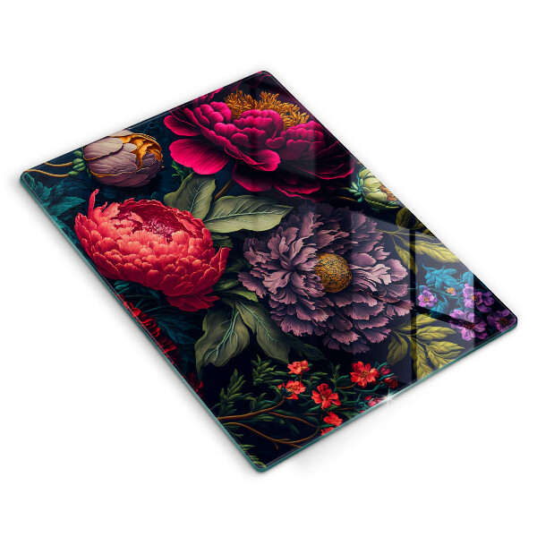 Glasskärbräda med motiv av vackra blommor