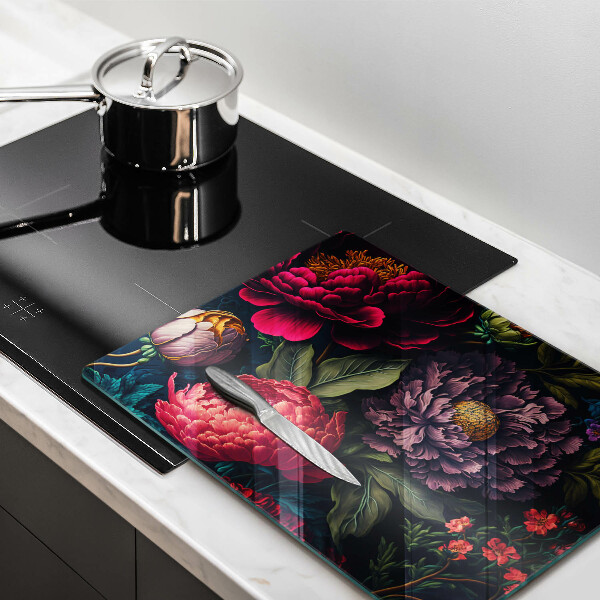 Glasskärbräda med motiv av vackra blommor