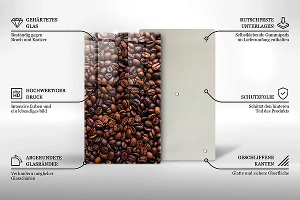 Glasskärbräda med motiv av kaffebönor