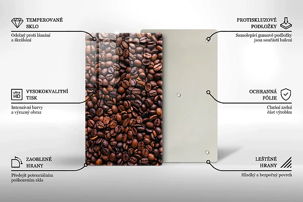 Glasskärbräda med motiv av kaffebönor