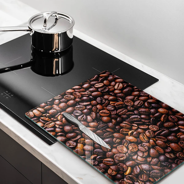 Glasskärbräda med motiv av kaffebönor