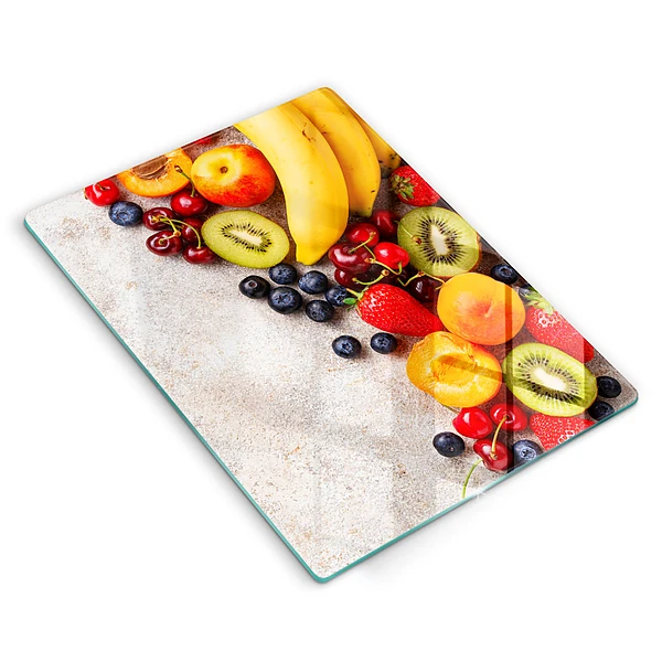 Skärbräda i glas med fruktmotiv
