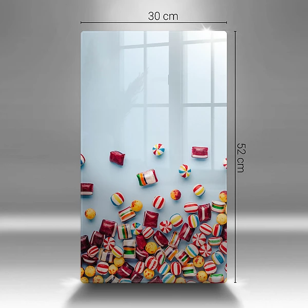 Glasskärbräda med motiv av färgglada godisar
