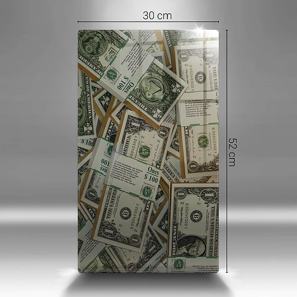 Skärbräda i glas med motiv av dollarpengar