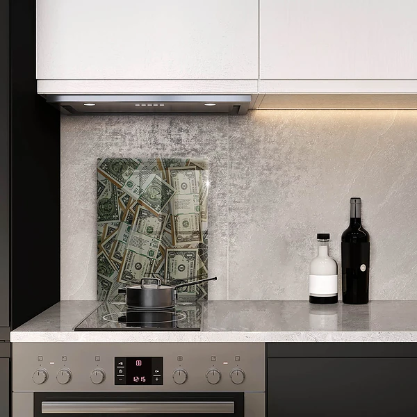 Skärbräda i glas med motiv av dollarpengar