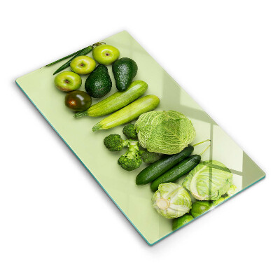 Glasskärbräda med motiv av gröna frukter och grönsaker