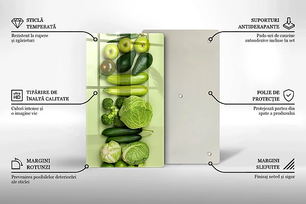 Glasskärbräda med motiv av gröna frukter och grönsaker