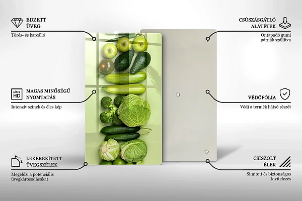 Glasskärbräda med motiv av gröna frukter och grönsaker