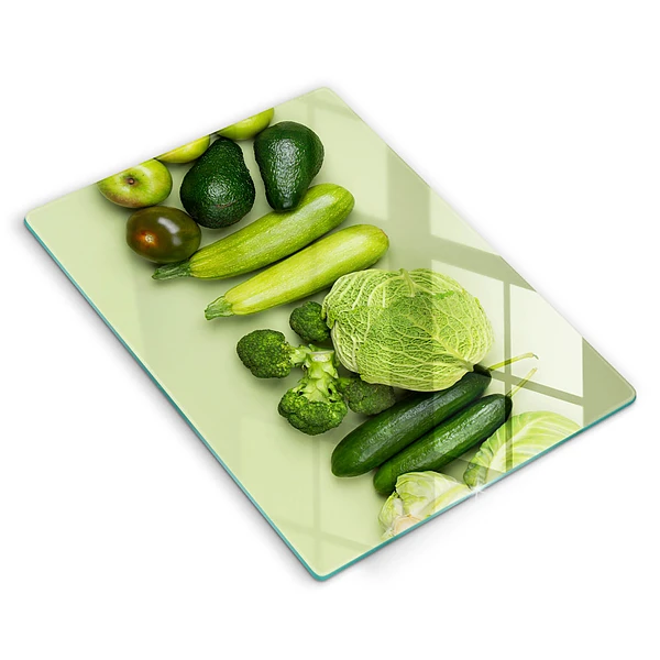 Glasskärbräda med motiv av gröna frukter och grönsaker
