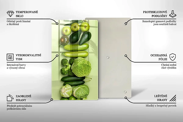 Glasskärbräda med motiv av gröna frukter och grönsaker
