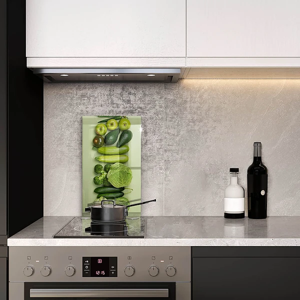 Glasskärbräda med motiv av gröna frukter och grönsaker