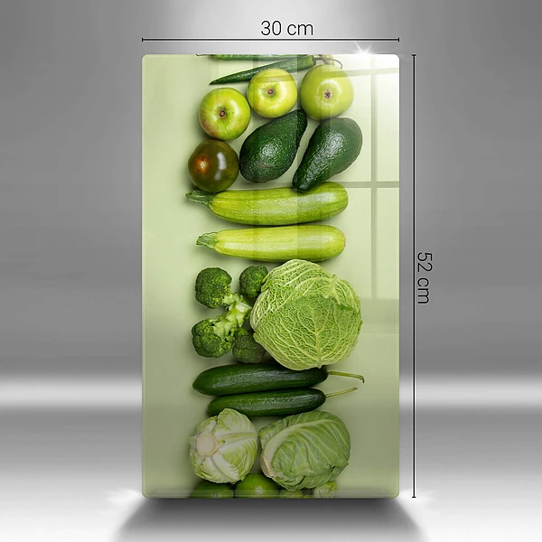 Glasskärbräda med motiv av gröna frukter och grönsaker