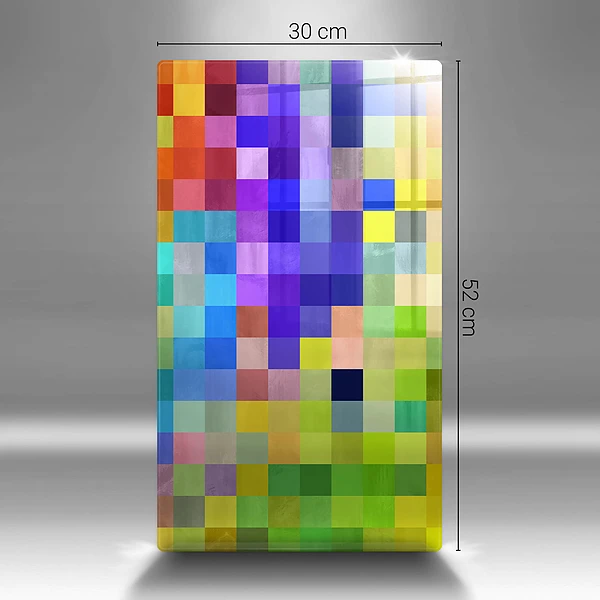 Glasskärbräda med motiv av färgade kvadrater och pixlar