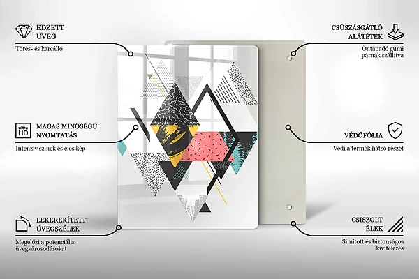 Glasskärbräda med motiv av målade trianglar
