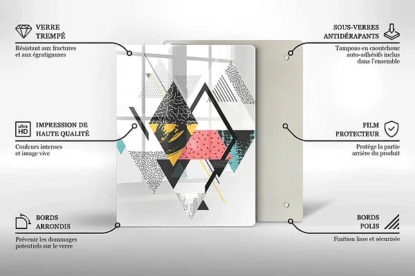 Glasskärbräda med motiv av målade trianglar