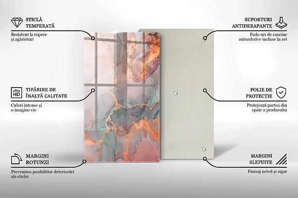 Glasskärbräda i marmorimitation med gulddetaljer