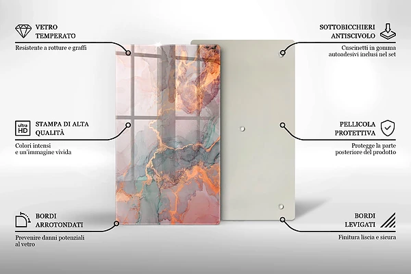 Glasskärbräda i marmorimitation med gulddetaljer