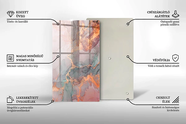 Glasskärbräda i marmorimitation med gulddetaljer