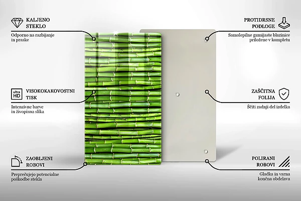 Skärbräda i glas med naturmotiv av bambu