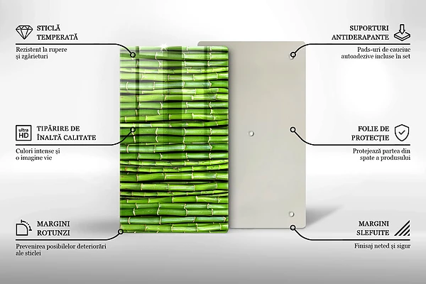 Skärbräda i glas med naturmotiv av bambu